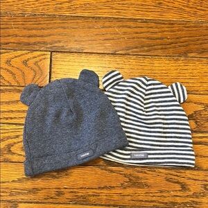 baby GAP First Favorites 2-Pack Striped / Solid Bear Hats Size 0-3 Months